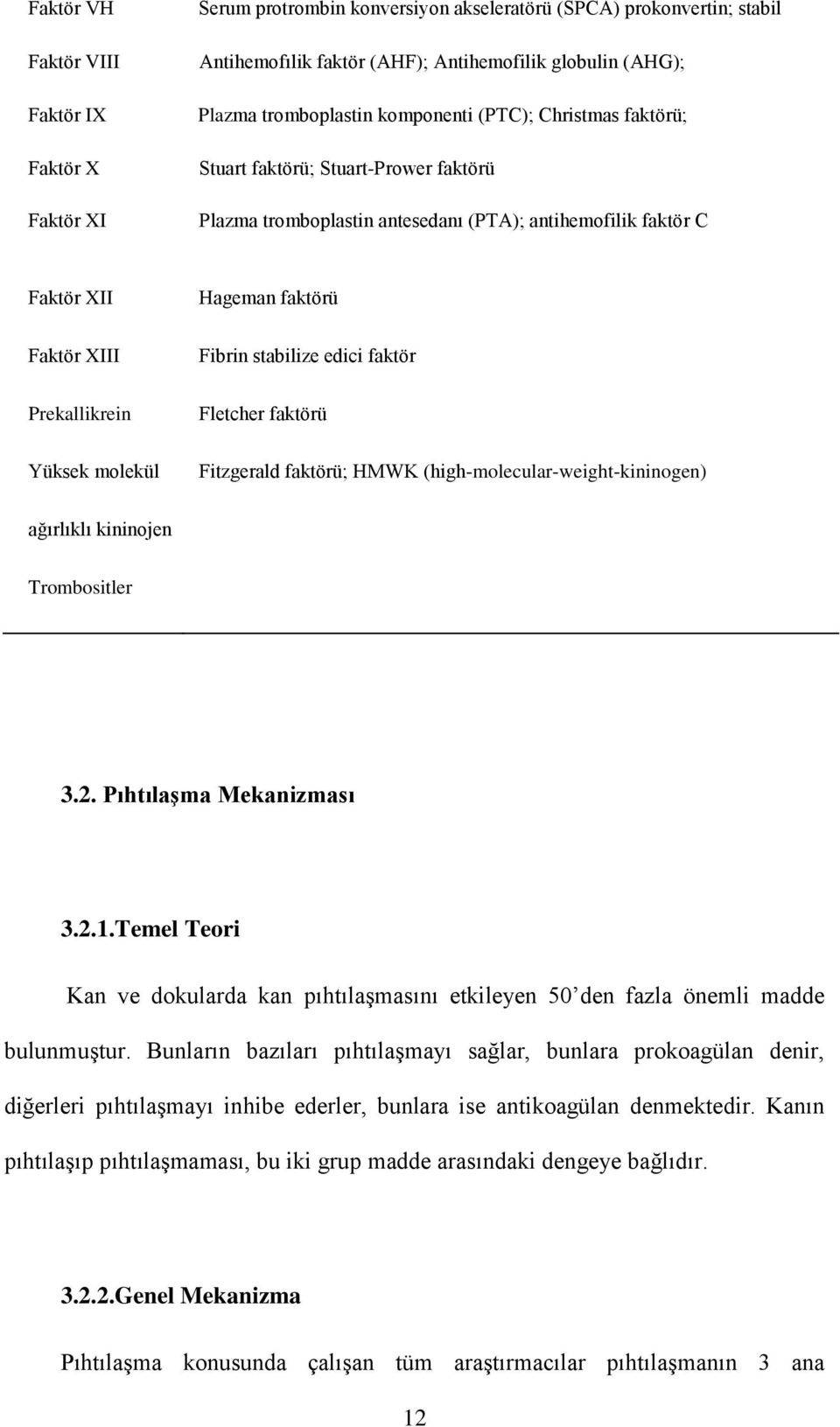 Faktör XII Faktör XIII Prekallikrein Yüksek molekül Hageman faktörü Fibrin stabilize edici faktör Fletcher faktörü Fitzgerald faktörü; HMWK (high-molecular-weight-kininogen) ağırlıklı kininojen