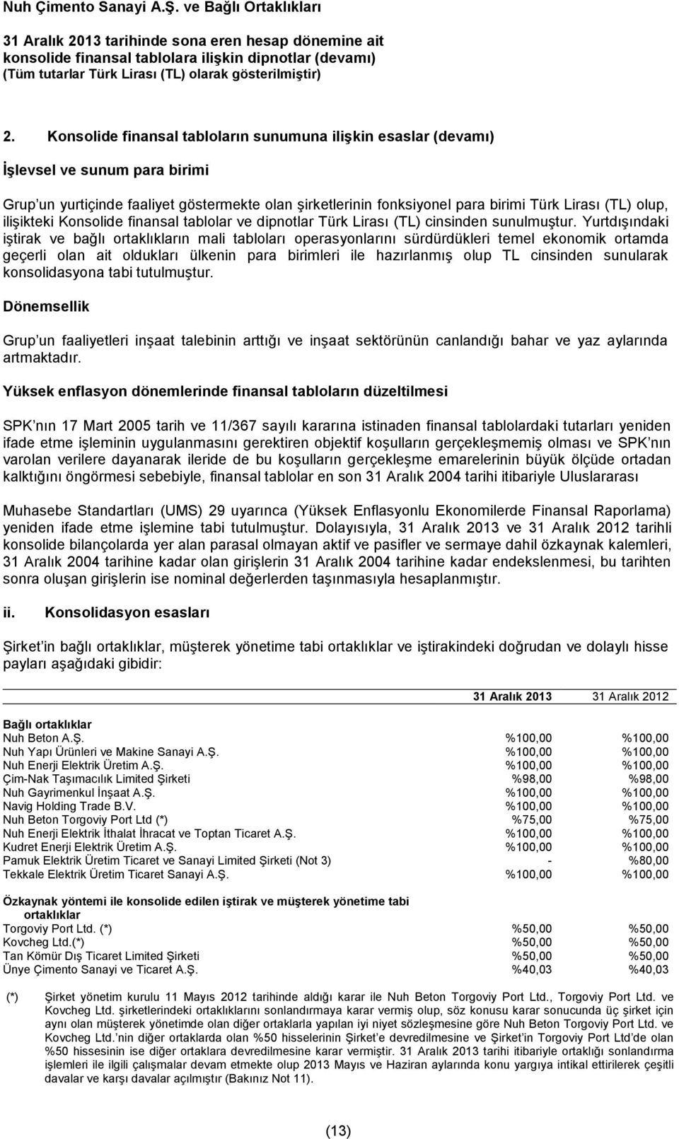 Yurtdışındaki iştirak ve bağlı ortaklıkların mali tabloları operasyonlarını sürdürdükleri temel ekonomik ortamda geçerli olan ait oldukları ülkenin para birimleri ile hazırlanmış olup TL cinsinden