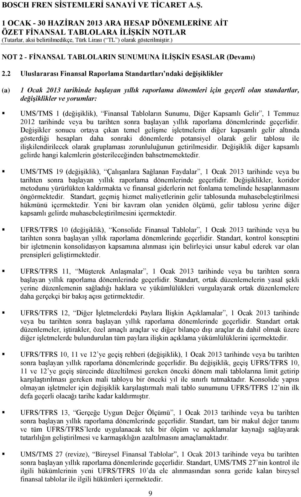 (değişiklik), Finansal Tabloların Sunumu, Diğer Kapsamlı Gelir, 1 Temmuz 2012 tarihinde veya bu tarihten sonra başlayan yıllık raporlama dönemlerinde geçerlidir.