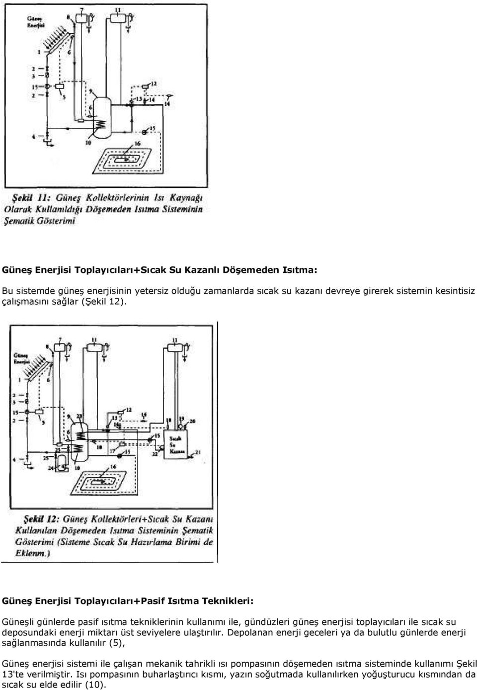 Güneş Enerjisi Toplayıcıları+Pasif Isıtma Teknikleri: Güneşli günlerde pasif ısıtma tekniklerinin kullanımı ile, gündüzleri güneş enerjisi toplayıcıları ile sıcak su deposundaki enerji