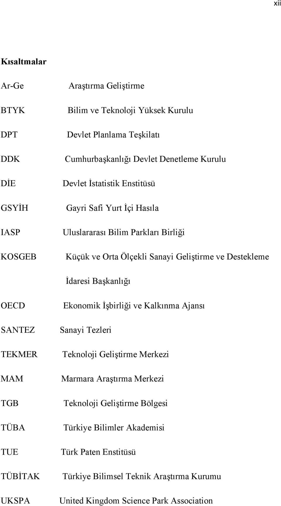 İdaresi Başkanlığı OECD SANTEZ TEKMER MAM TGB TÜBA TUE TÜBİTAK UKSPA Ekonomik İşbirliği ve Kalkınma Ajansı Sanayi Tezleri Teknoloji Geliştirme Merkezi Marmara