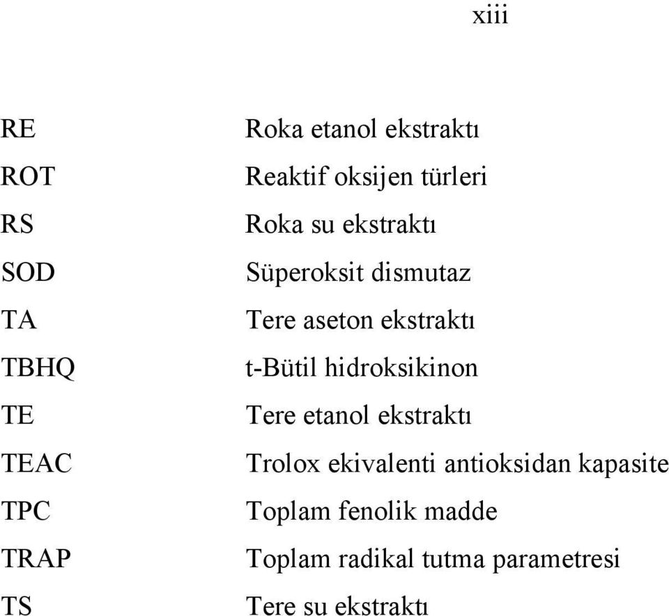 t-bütil hidroksikinon Tere etanol ekstraktı Trolox ekivalenti antioksidan