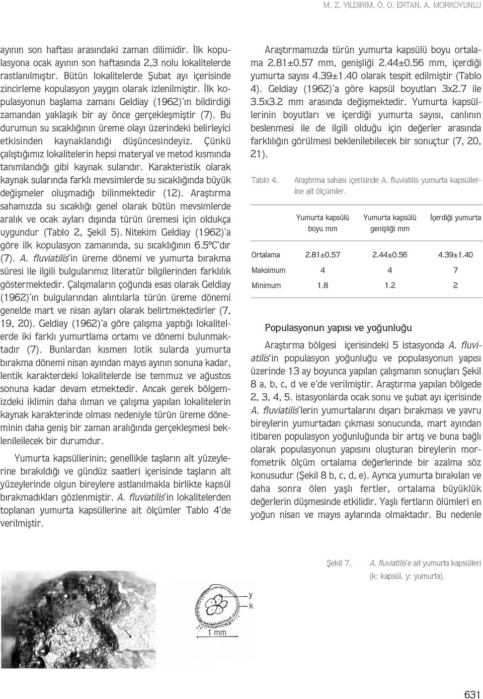 lk kopulasyonun bafllama zaman Geldiay (9) n bildirdi i zamandan yaklafl k bir ay önce gerçekleflmifltir (7).