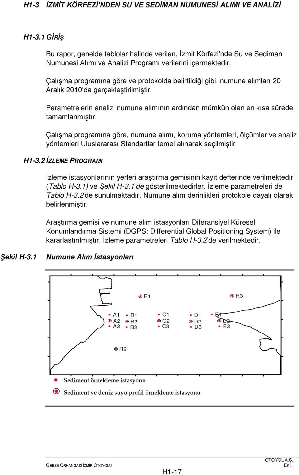 Çalışma programına göre ve protokolda belirtildiği gibi, numune alımları 20 Aralık 2010 da gerçekleştirilmiştir.