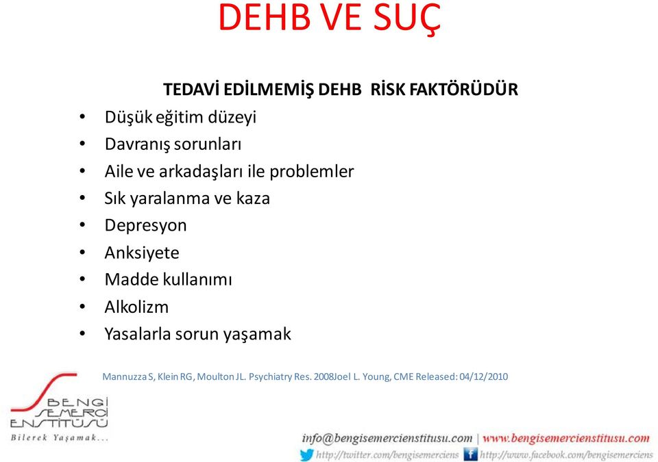 Depresyon Anksiyete Madde kullanımı Alkolizm Yasalarla sorun yaşamak