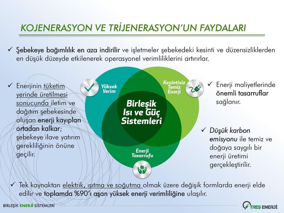 Enerjinin tüketim yerinde üretilmesi sonucunda iletim ve dağıtım Ģebekesinde oluģan enerji kayıpları ortadan kalkar; Ģebekeye ilave yatırım gerekliliğinin önüne