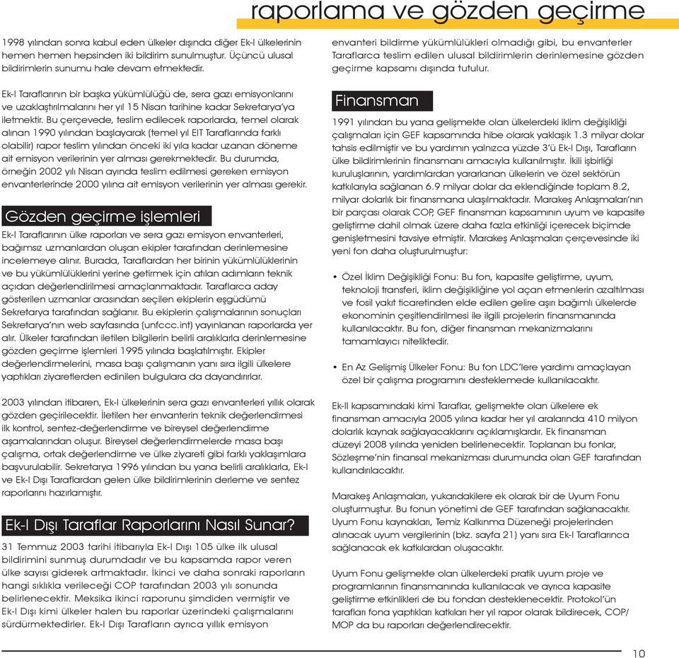 Ek-I Taraflarının bir başka yükümlülüğü de, sera gazı emisyonlarını ve uzaklaştırılmalarını her yıl 15 Nisan tarihine kadar Sekretarya ya iletmektir.