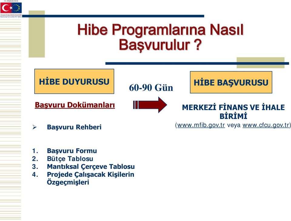 BAŞVURUSU MERKEZİ FİNANS VE İHALE BİRİMİ (www.mfib.gov.tr veya www.cfcu.