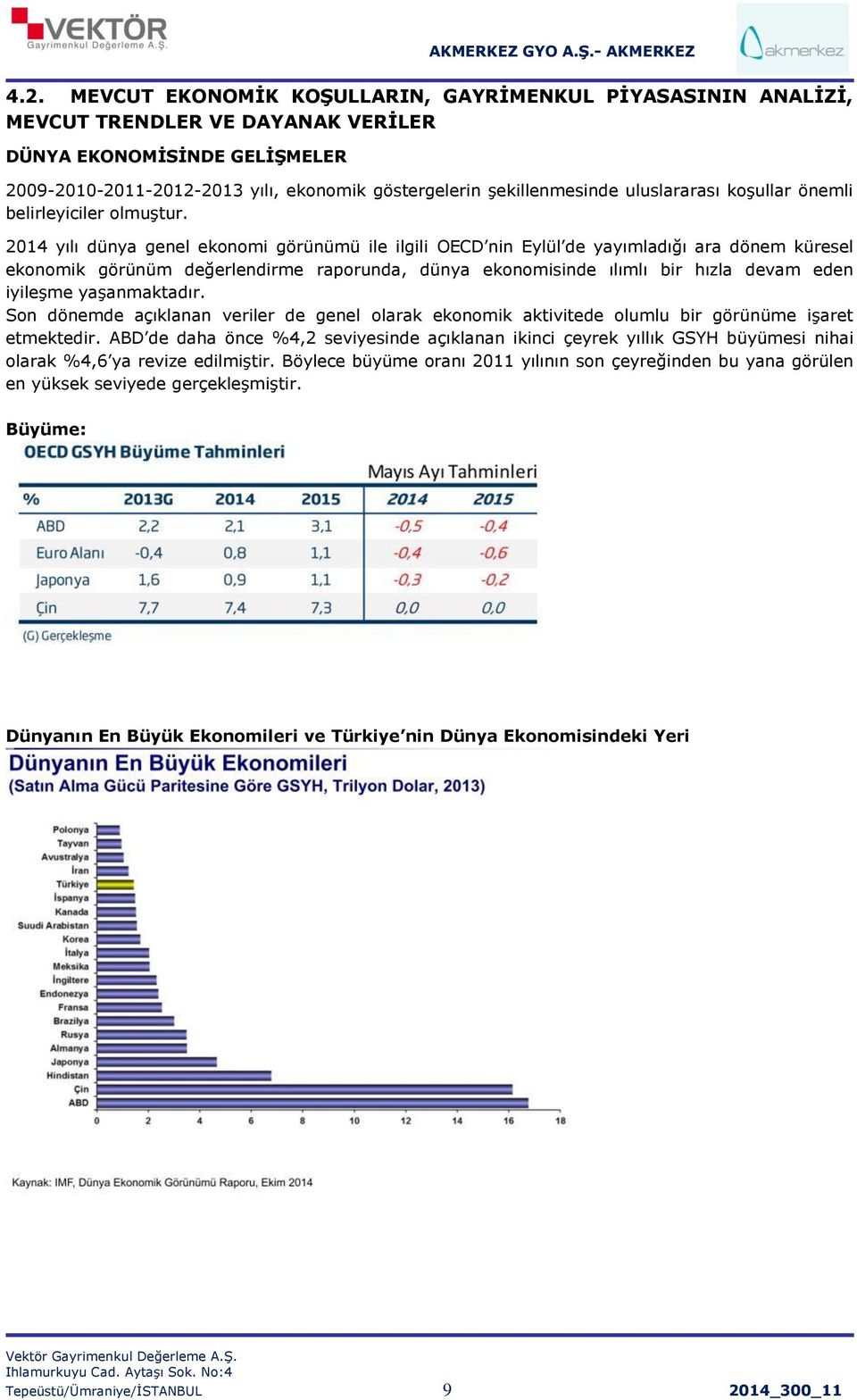 2014 yılı dünya genel ekonomi görünümü ile ilgili OECD nin Eylül de yayımladığı ara dönem küresel ekonomik görünüm değerlendirme raporunda, dünya ekonomisinde ılımlı bir hızla devam eden iyileşme