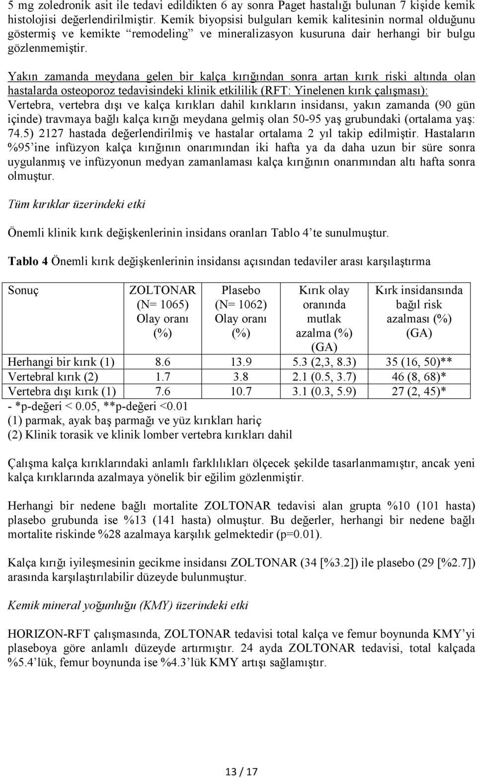 Yakın zamanda meydana gelen bir kalça kırığından sonra artan kırık riski altında olan hastalarda osteoporoz tedavisindeki klinik etkililik (RFT: Yinelenen kırık çalışması): Vertebra, vertebra dışı ve