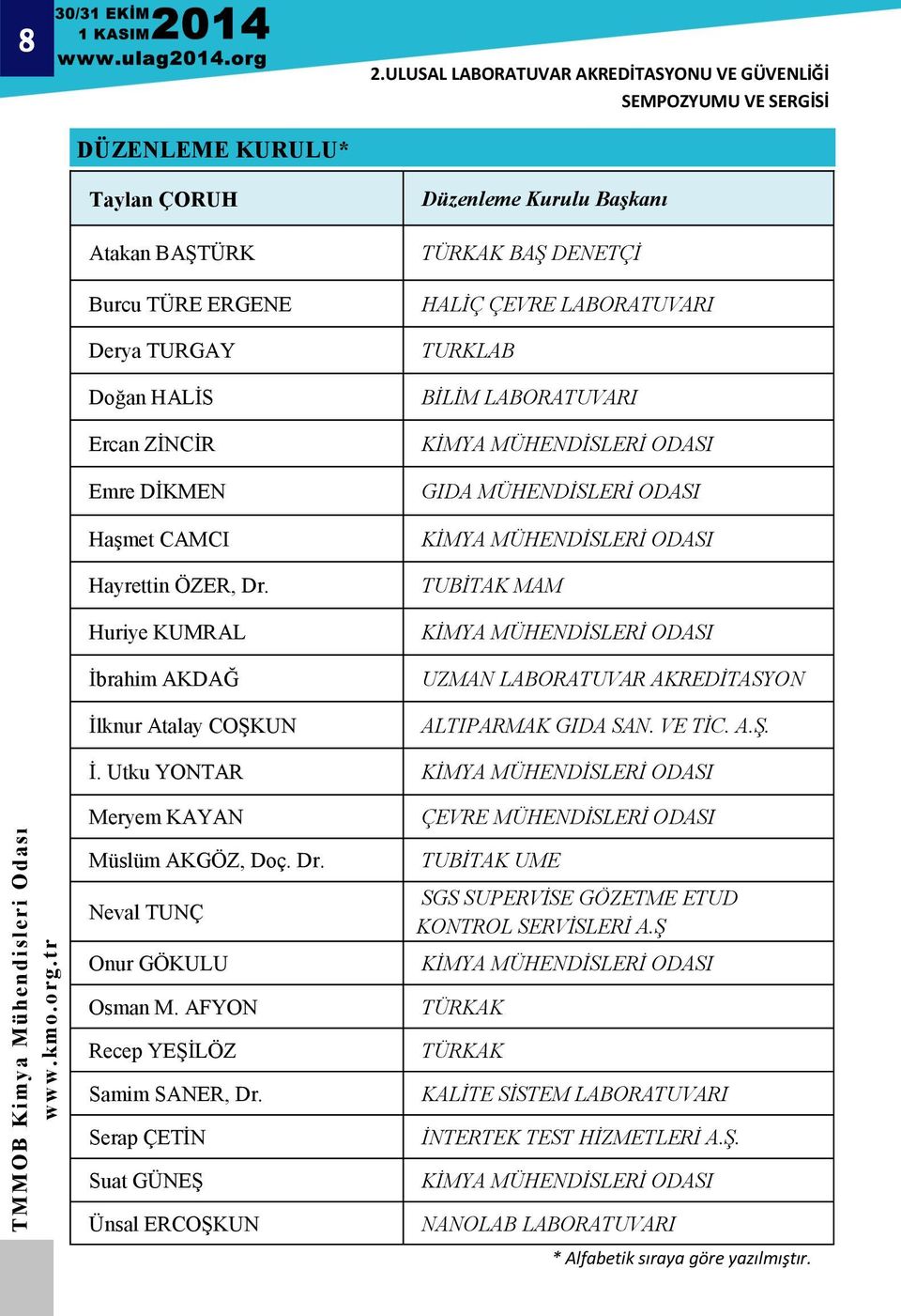 LABORATUVAR AKREDİTASYON ALTIPARMAK GIDA SAN. VE TİC. A.Ş. İ. Utku YONTAR Meryem KAYAN ÇEVRE MÜHENDİSLERİ ODASI Müslüm AKGÖZ, Doç. Dr. Neval TUNÇ Onur GÖKULU Osman M.