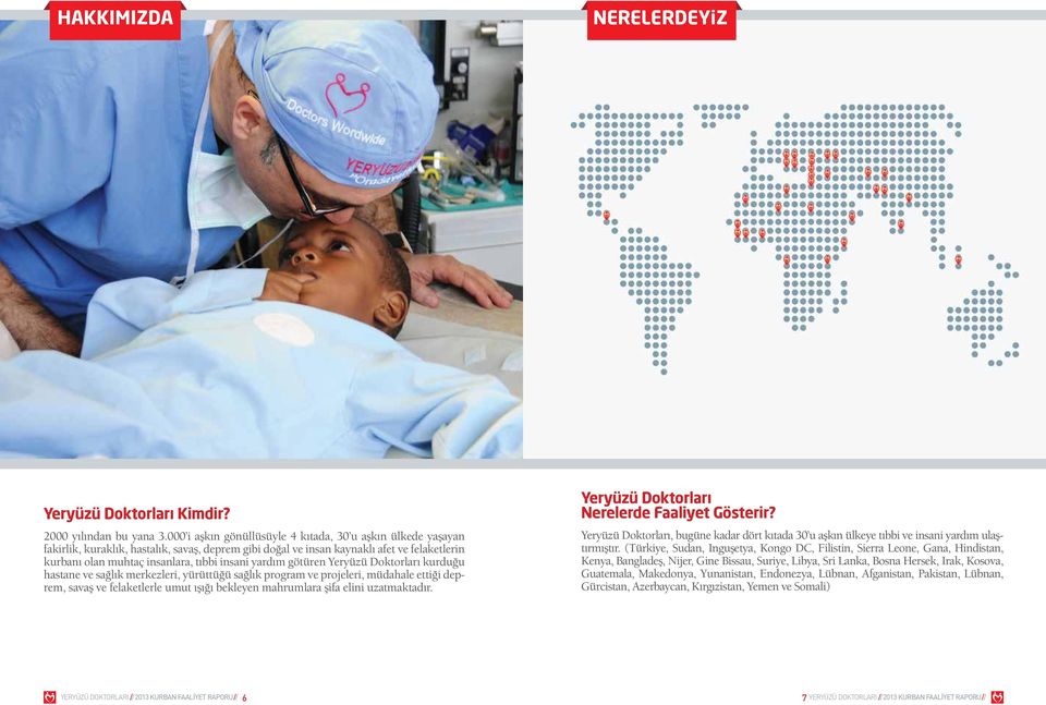 yardım götüren Yeryüzü Doktorları kurduğu hastane ve sağlık merkezleri, yürüttüğü sağlık program ve projeleri, müdahale ettiği deprem, savaş ve felaketlerle umut ışığı bekleyen mahrumlara şifa elini