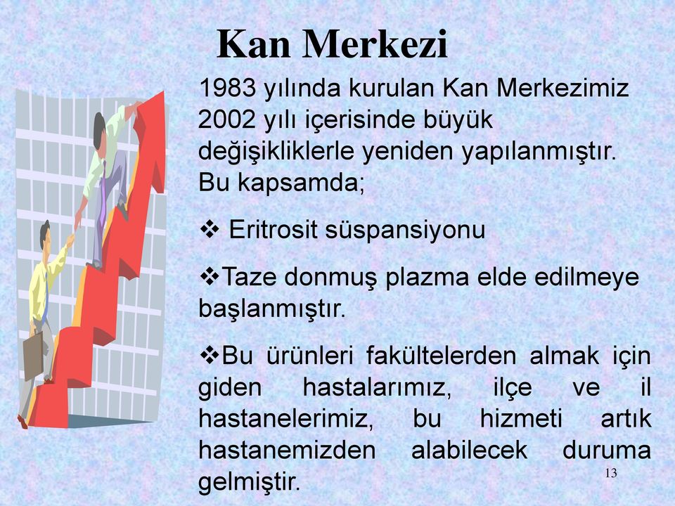 Bu kapsamda; Eritrosit süspansiyonu Taze donmuş plazma elde edilmeye başlanmıştır.