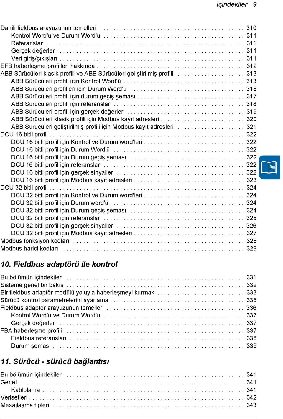 ........................................... 312 ABB Sürücüleri klasik profili ve ABB Sürücüleri geliştirilmiş profili.................... 313 ABB Sürücüleri profili için Kontrol Word'ü.