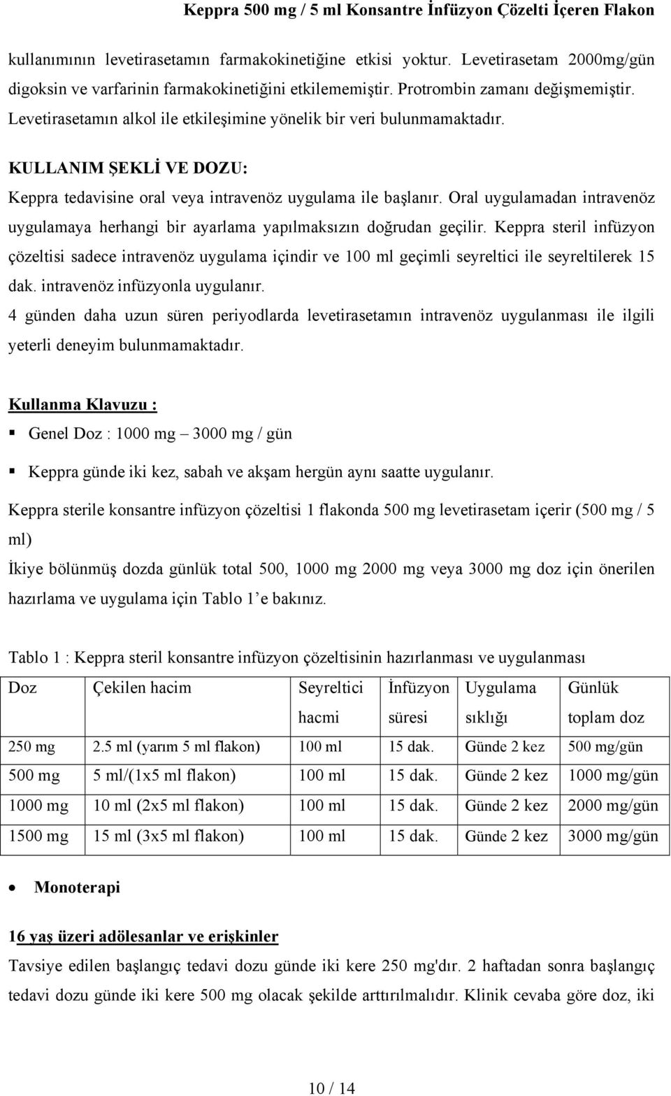 Oral uygulamadan intravenöz uygulamaya herhangi bir ayarlama yapılmaksızın doğrudan geçilir.