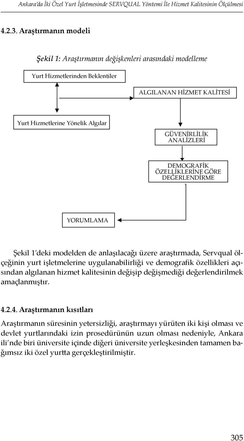 DEMOGRAFİK ÖZELLİKLERİNE GÖRE DEĞERLENDİRME YORUMLAMA Şekil 1 deki modelden de anlaşılacağı üzere araştırmada, Servqual ölçeğinin yurt işletmelerine uygulanabilirliği ve demografik özellikleri