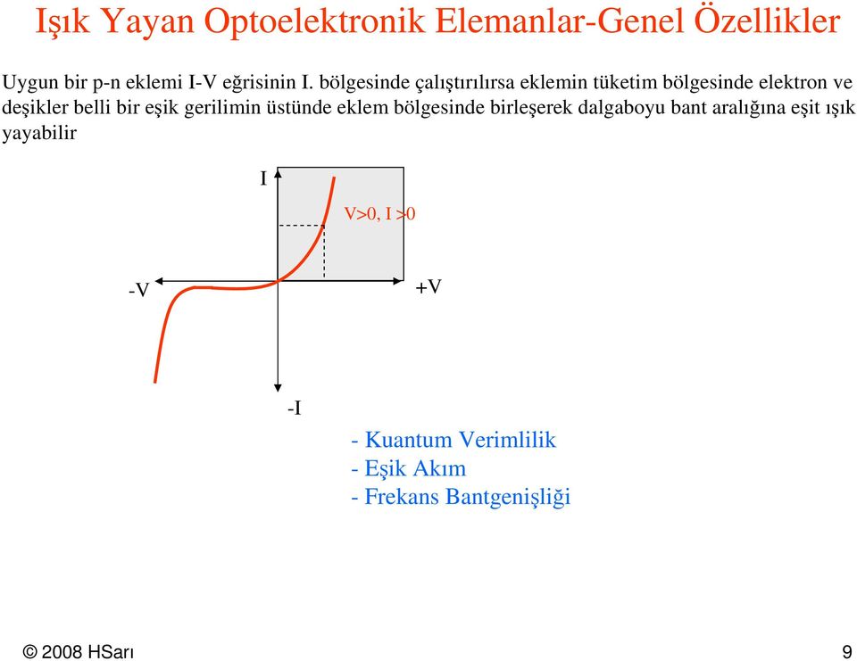 gerilimin üstünde eklem bölgesinde birleşerek dalgaboyu bant aralığına eşit ışık