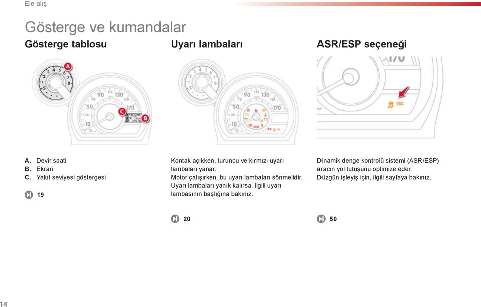 Motor çalışırken, bu uyarı lambaları sönmelidir.