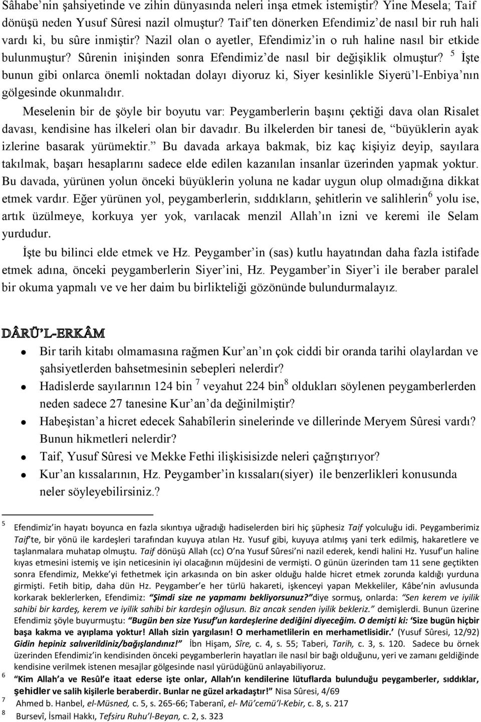 Sûrenin inişinden sonra Efendimiz de nasıl bir değişiklik olmuştur? 5 İşte bunun gibi onlarca önemli noktadan dolayı diyoruz ki, Siyer kesinlikle Siyerü l-enbiya nın gölgesinde okunmalıdır.