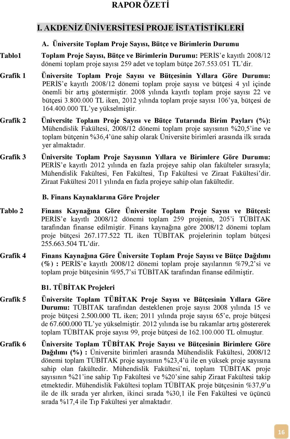 051 TL dir. Grafik 1 Üniversite Toplam Proje Sayısı ve Bütçesinin Yıllara Göre Durumu: PERİS e kayıtlı 2008/12 dönemi toplam proje sayısı ve bütçesi 4 yıl içinde önemli bir artış göstermiştir.