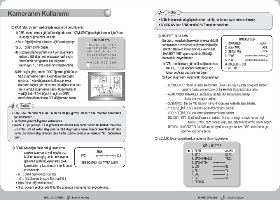 Birden fazla harf girmek için bu işlemi tekrarlayın. 15 harfe kadar giriş yapabilirsiniz. 5) Bir başlık girin, imleci POS öğesine götürün ve SET düğmesine basın. Ekranda girilen başlık görünür.