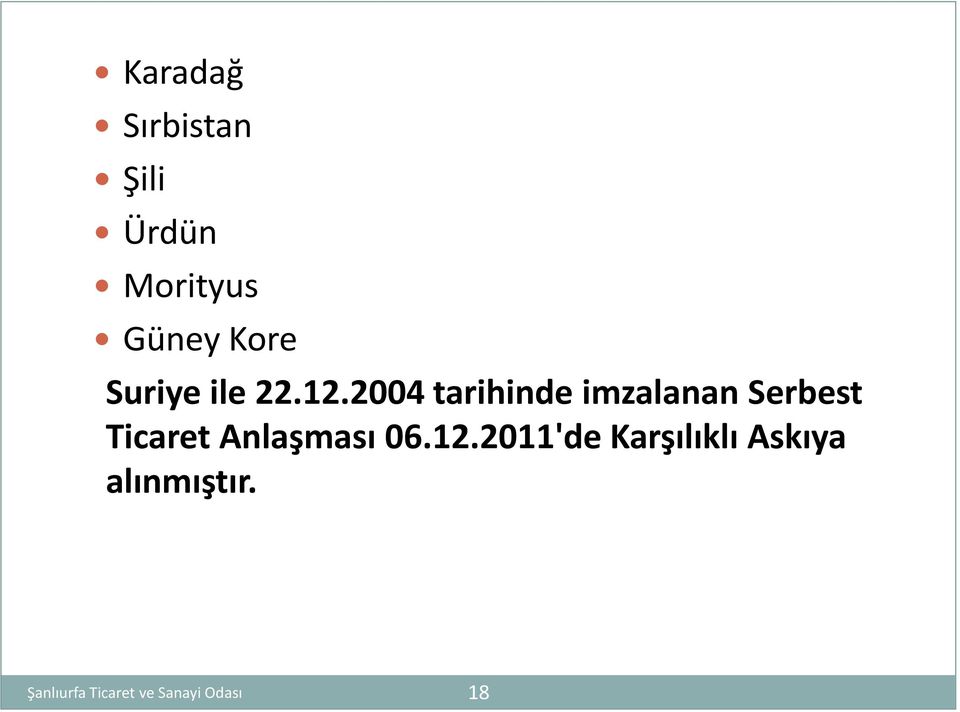 2004 tarihinde imzalanan Serbest Ticaret