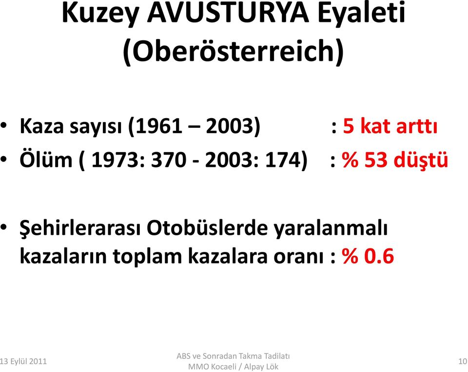 : % 53 düştü Şehirlerarası Otobüslerde yaralanmalı