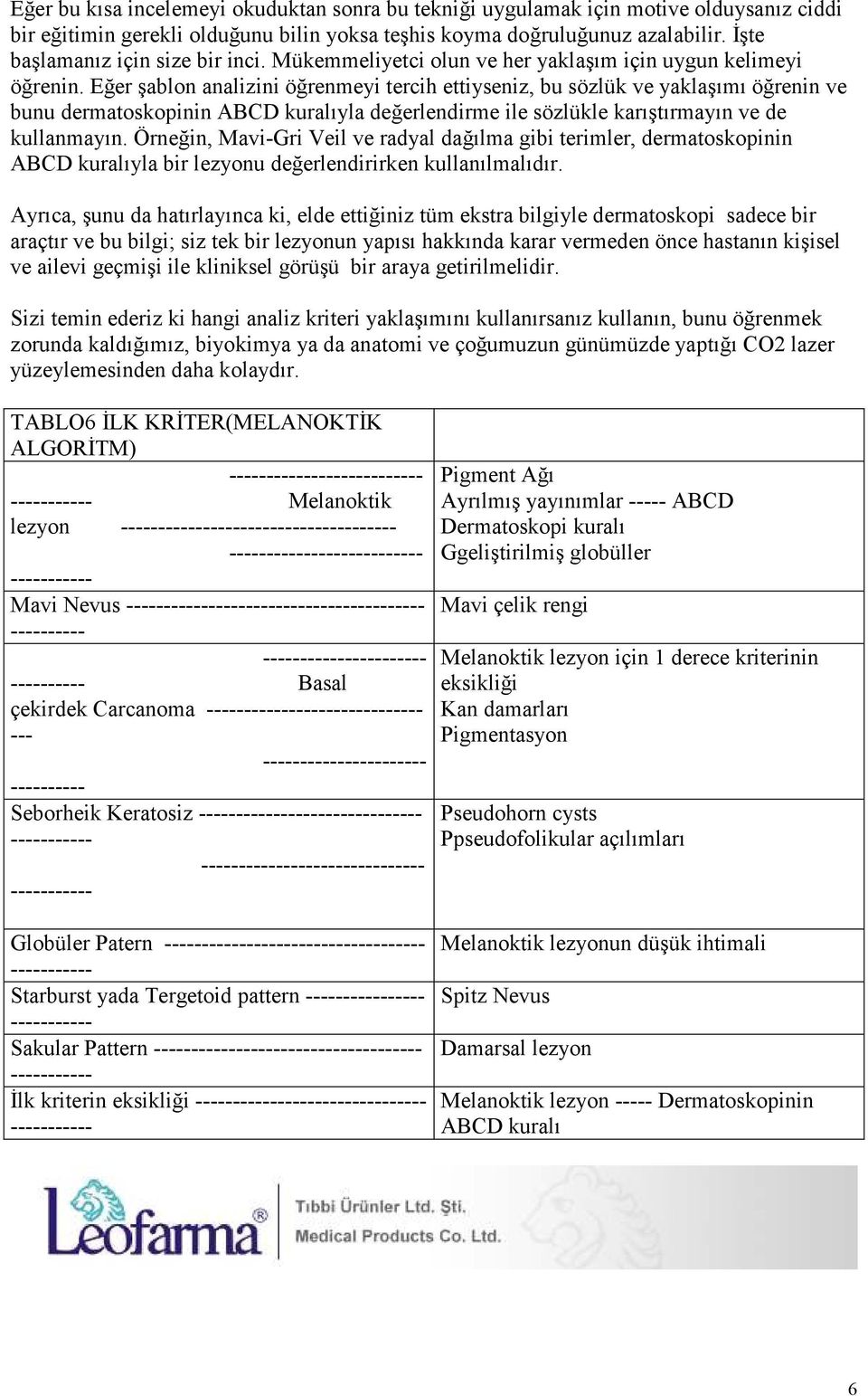 Eğer şablon analizini öğrenmeyi tercih ettiyseniz, bu sözlük ve yaklaşımı öğrenin ve bunu dermatoskopinin ABCD kuralıyla değerlendirme ile sözlükle karıştırmayın ve de kullanmayın.