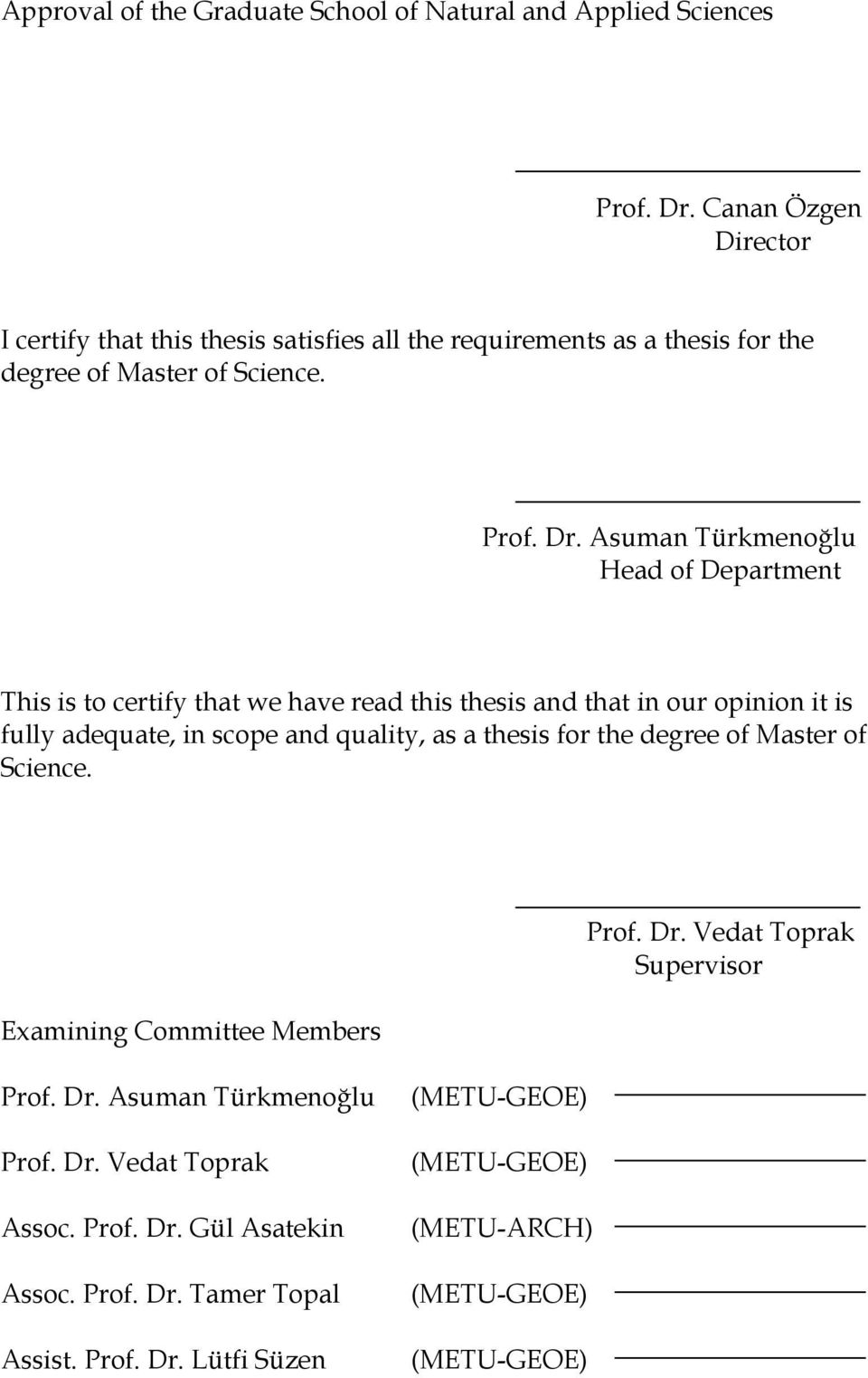 Asuman Türkmenoğlu Head of Department This is to certify that we have read this thesis and that in our opinion it is fully adequate, in scope and quality, as a thesis