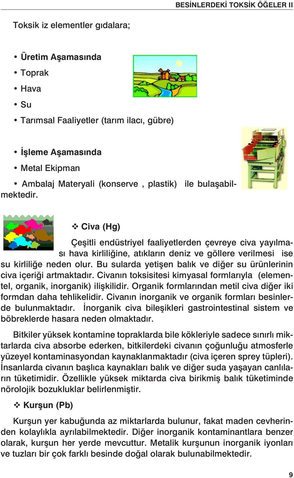 Bu sularda yetişen balık ve diğer su ürünlerinin civa içeriği artmaktadır. Civanın toksisitesi kimyasal formlarıyla (elementel, organik, inorganik) ilişkilidir.