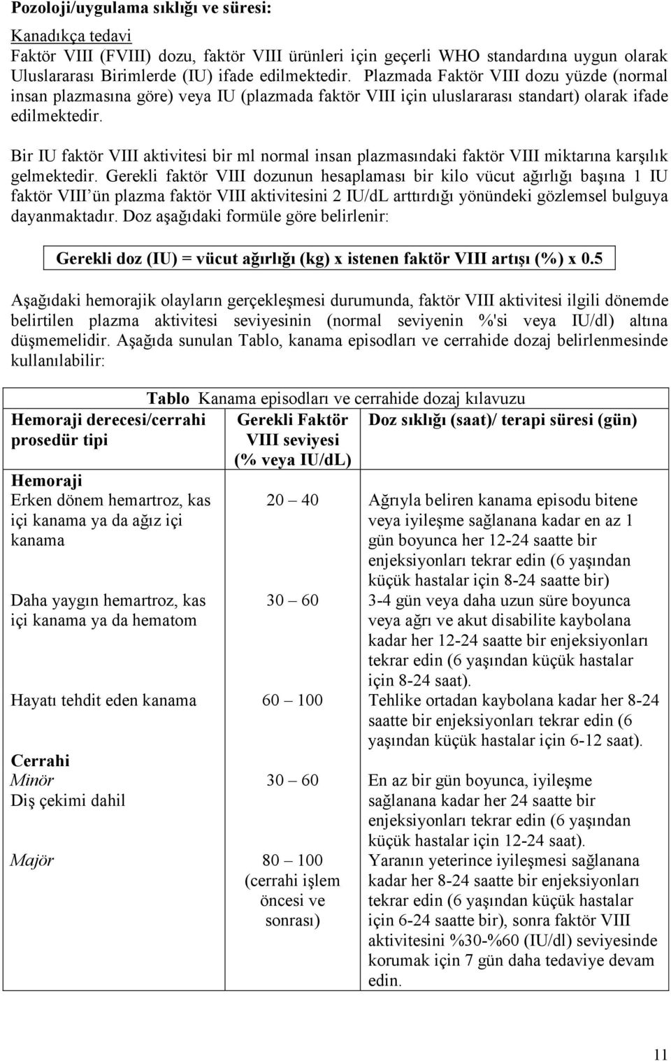 Bir IU faktör VIII aktivitesi bir ml normal insan plazmasındaki faktör VIII miktarına karşılık gelmektedir.