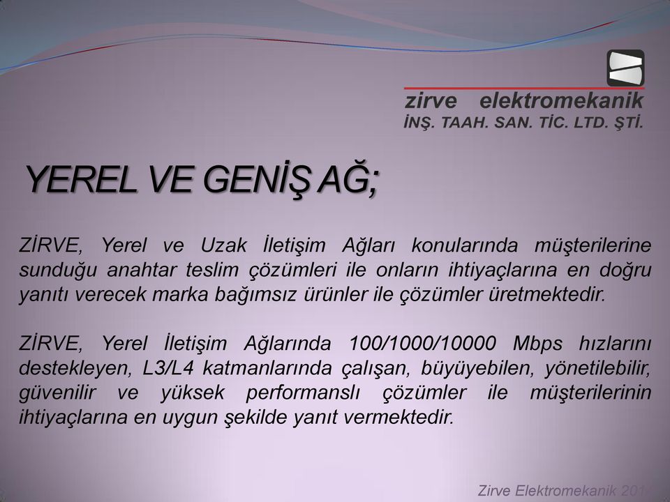 ZĠRVE, Yerel ĠletiĢim Ağlarında 100/1000/10000 Mbps hızlarını destekleyen, L3/L4 katmanlarında çalıģan,