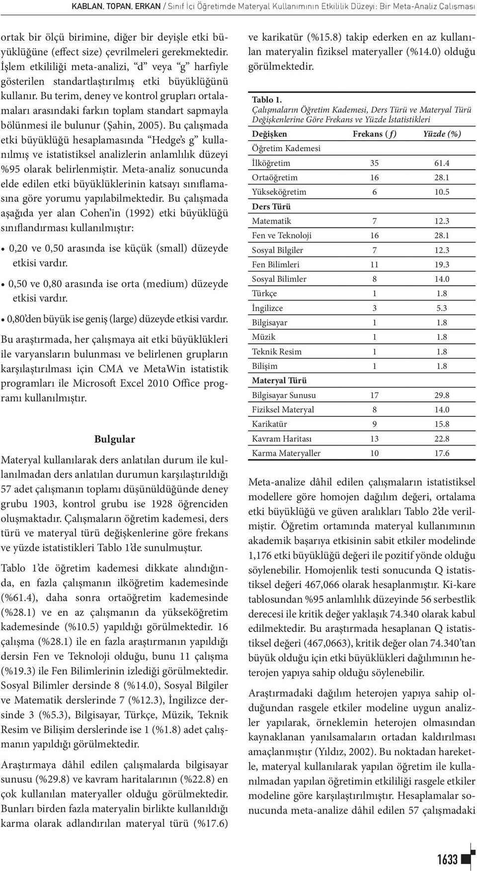 Bu terim, deney ve kontrol grupları ortalamaları arasındaki farkın toplam standart sapmayla bölünmesi ile bulunur (Şahin, 2005).