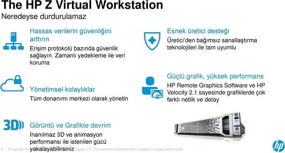 sanallaştırma teknolojileri ile tam uyumlu Güçlü grafik, yüksek performans HP Remote Graphics Software ve HP Velocity 2.