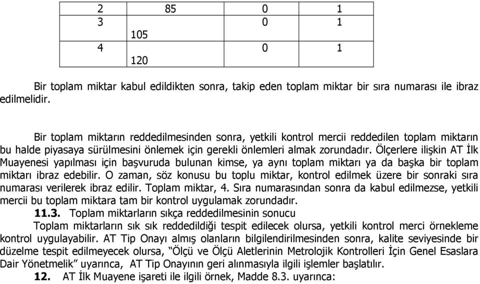 Ölçerlere ilişkin AT Đlk Muayenesi yapılması için başvuruda bulunan kimse, ya aynı toplam miktarı ya da başka bir toplam miktarı ibraz edebilir.