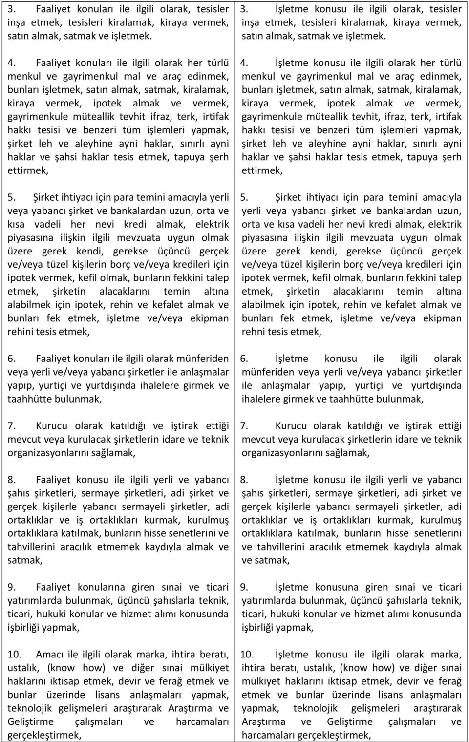 müteallik tevhit ifraz, terk, irtifak hakkı tesisi ve benzeri tüm işlemleri yapmak, şirket leh ve aleyhine ayni haklar, sınırlı ayni haklar ve şahsi haklar tesis etmek, tapuya şerh ettirmek, 5.