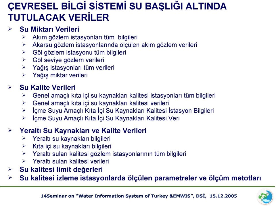 kıta içi su kaynakları kalitesi verileri İçme Suyu Amaçlı Kıta İçi Su Kaynakları Kalitesi İstasyon Bilgileri İçme Suyu Amaçlı Kıta İçi Su Kaynakları Kalitesi Veri Yeraltı Su Kaynakları ve Kalite