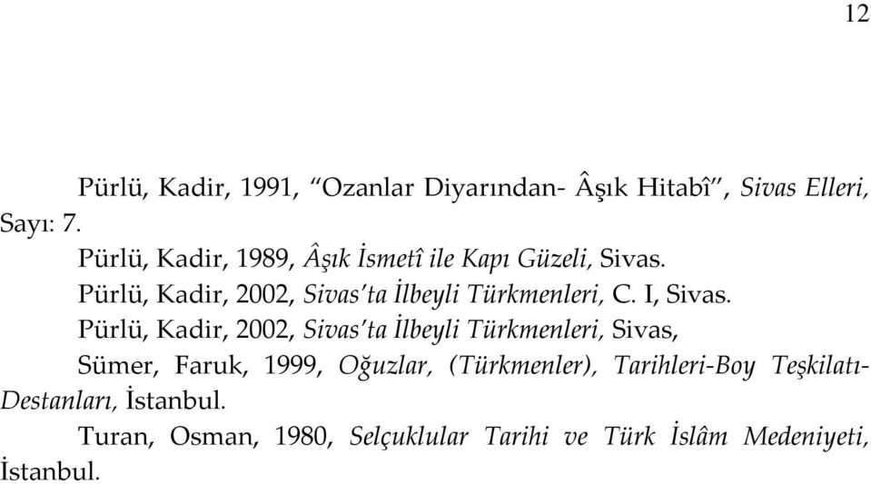 Pürlü, Kadir, 2002, Sivas ta İlbeyli Türkmenleri, C. I, Sivas.