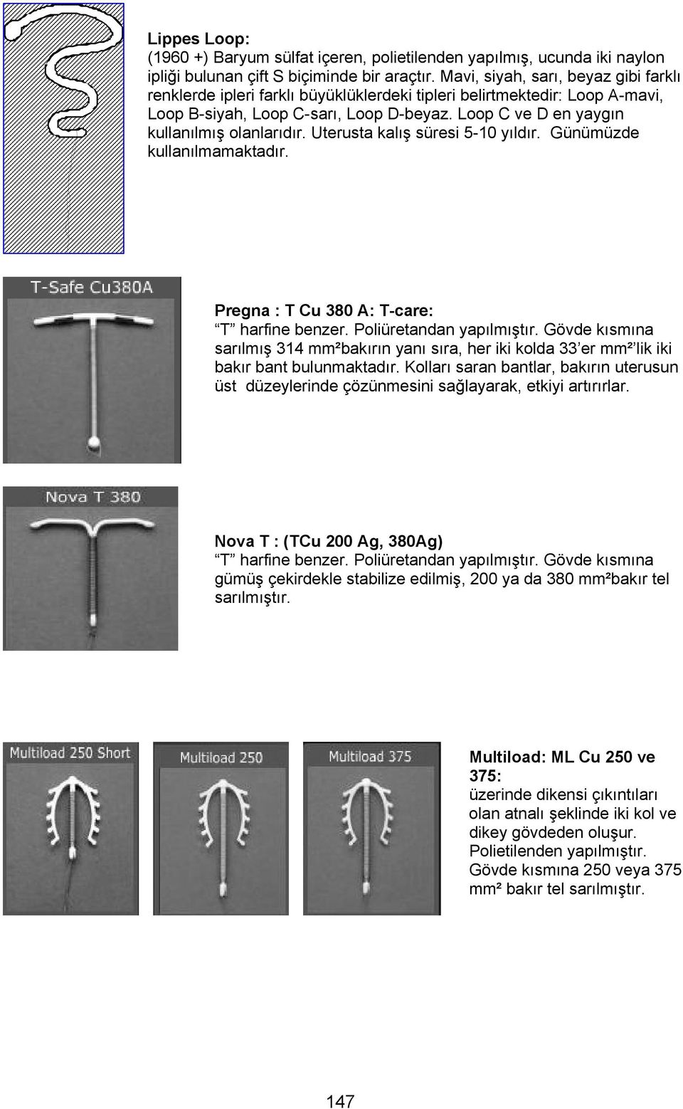 Loop C ve D en yaygın kullanılmış olanlarıdır. Uterusta kalış süresi 5-10 yıldır. Günümüzde kullanılmamaktadır. Pregna : T Cu 380 A: T-care: T harfine benzer. Poliüretandan yapılmıştır.