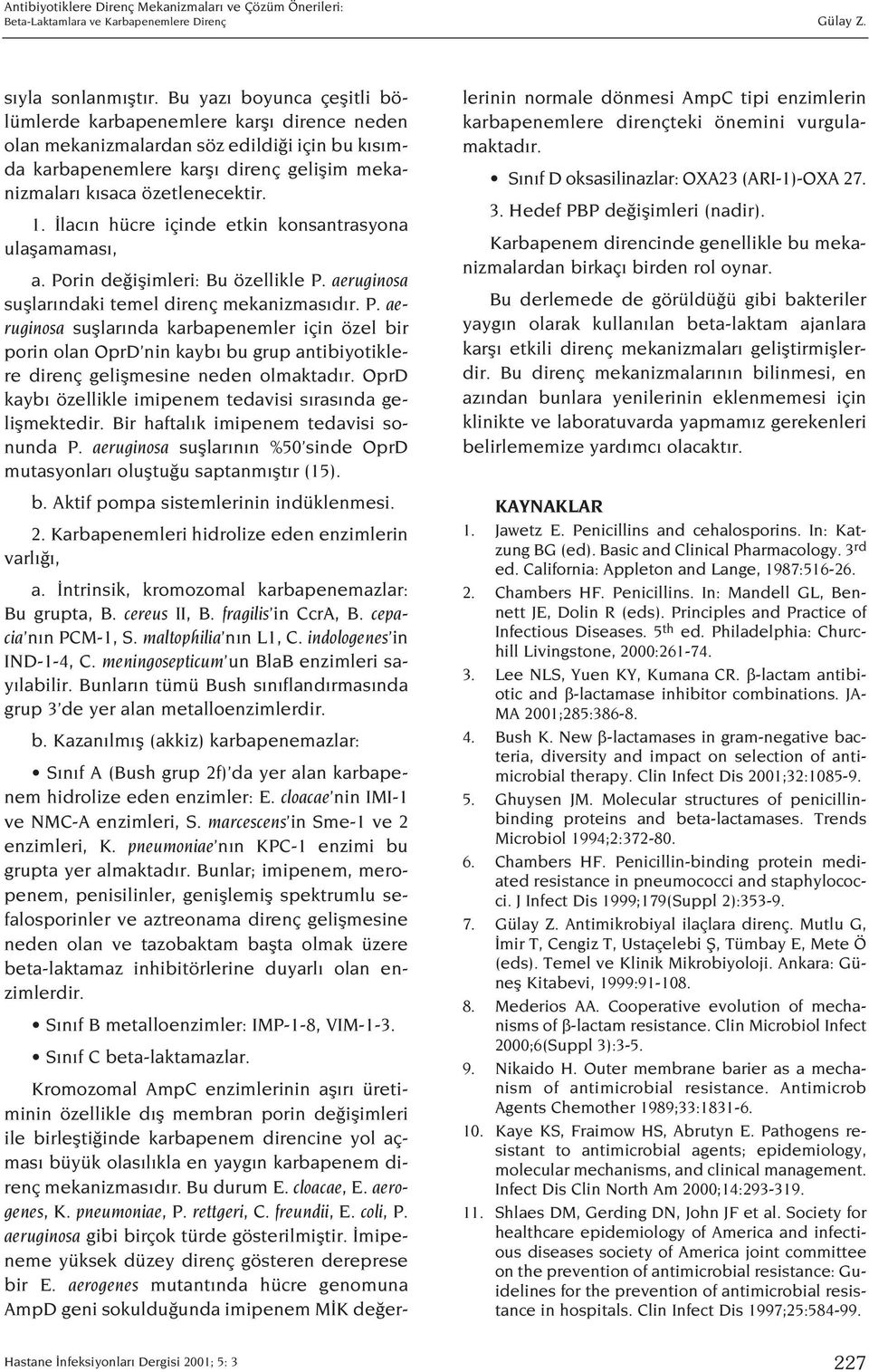 lac n hücre içinde etkin konsantrasyona ulaflamamas, a. Porin de iflimleri: Bu özellikle P. aeruginosa sufllar ndaki temel direnç mekanizmas d r. P. aeruginosa sufllar nda karbapenemler için özel bir porin olan OprD nin kayb bu grup antibiyotiklere direnç geliflmesine neden olmaktad r.