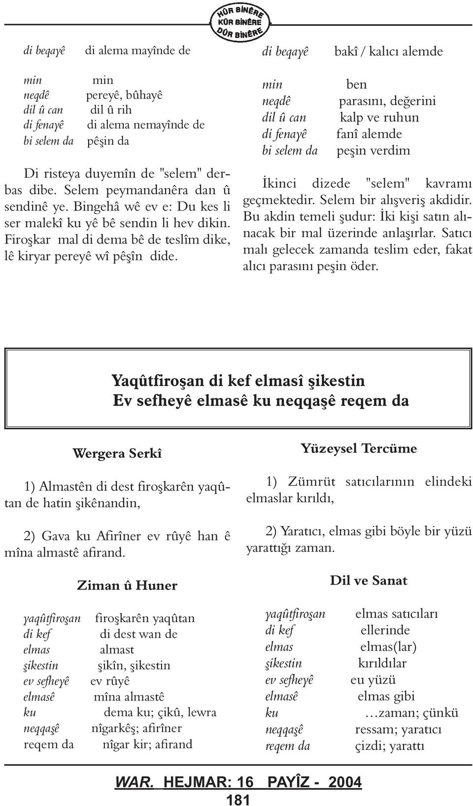 min neqdê dil can di fenayê bi selem ben parasýný, deðerini kalp ve ruhun fanî alemde peþin verdim Ýkinci dizede "selem" kavramý geçmektedir. Selem bir alýþveriþ akdidir.