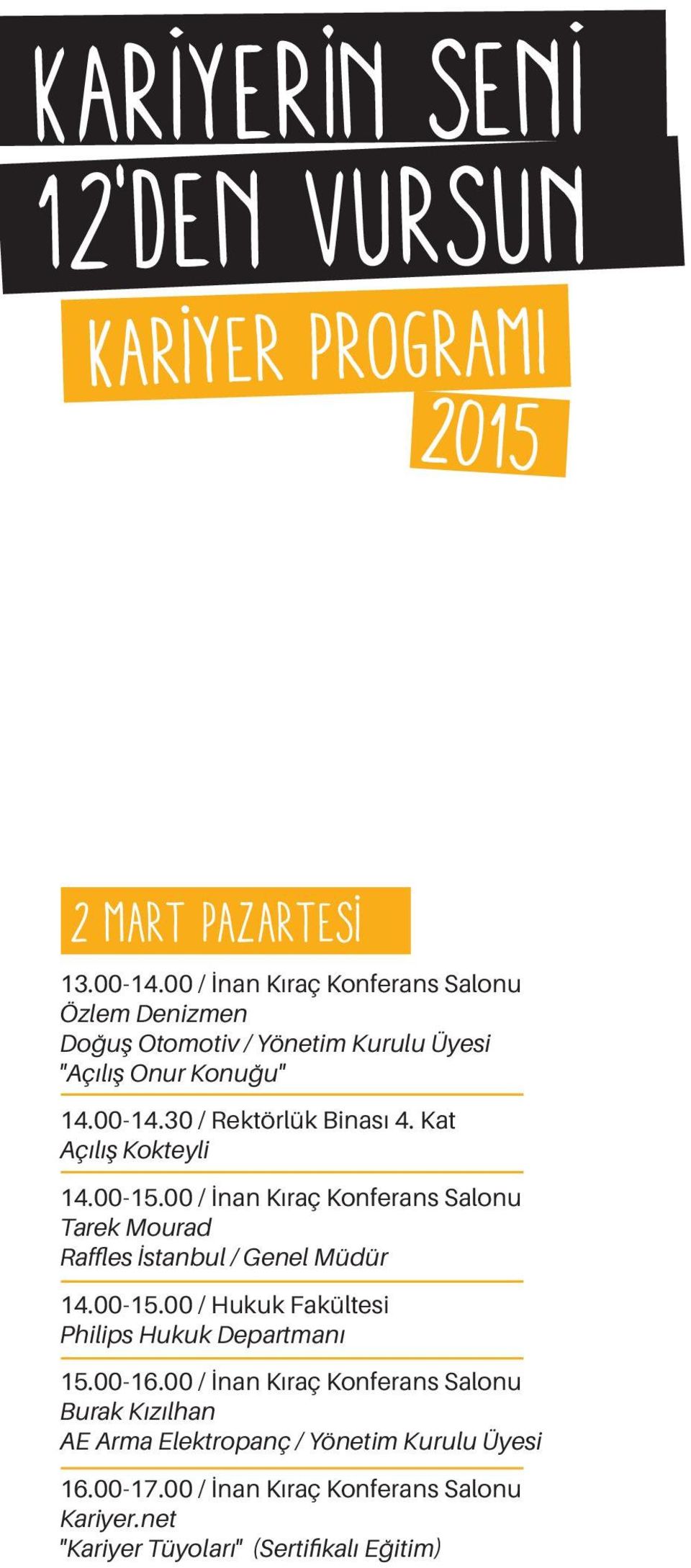 Kat Açılış Kokteyli Tarek Mourad Raffles İstanbul / Genel Müdür 14.00-15.