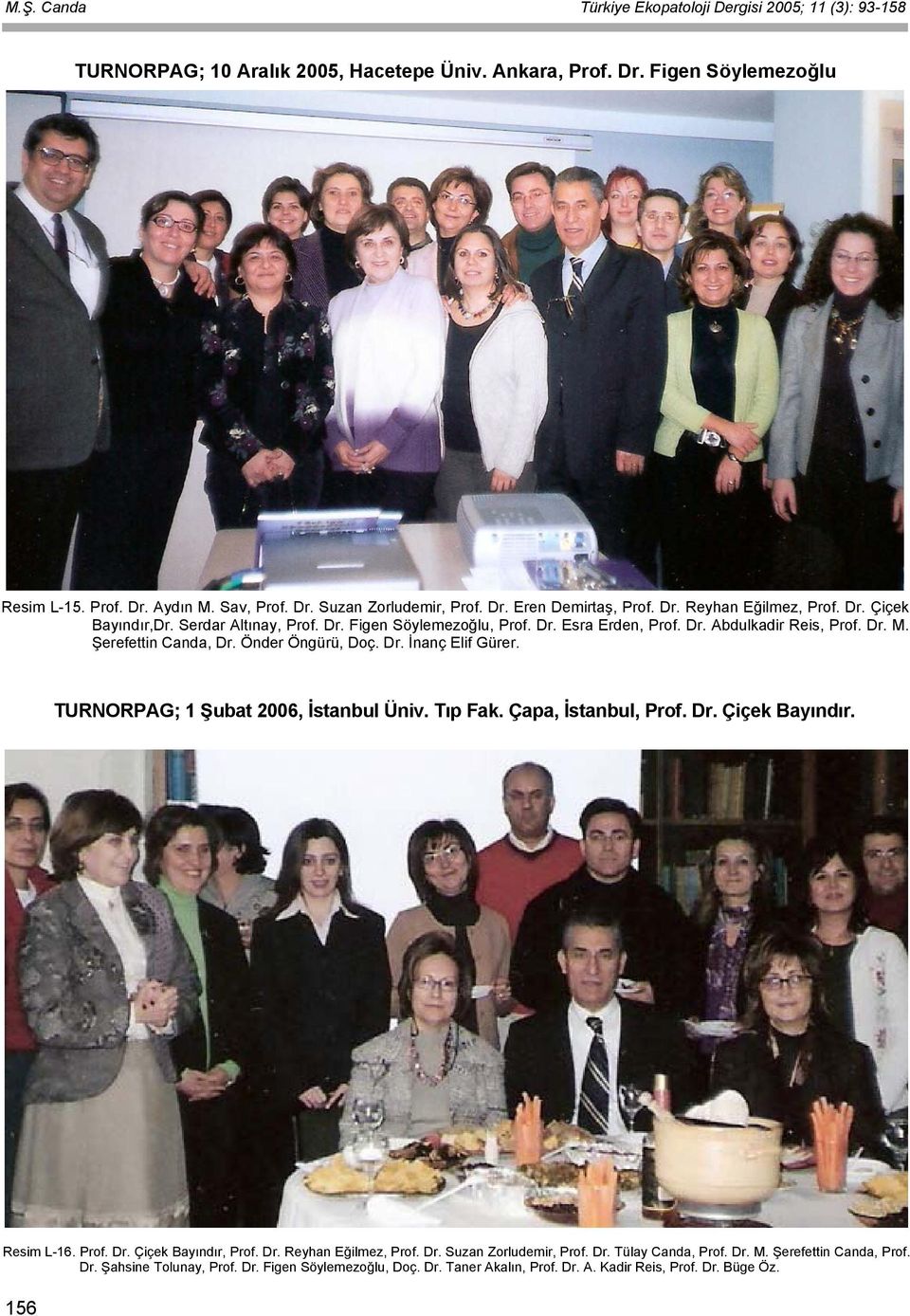 Şerefettin Canda, Dr. Önder Öngürü, Doç. Dr. İnanç Elif Gürer. TURNORPAG; 1 Şubat 2006, İstanbul Üniv. Tıp Fak. Çapa, İstanbul, Prof. Dr. Çiçek Bayındır. Resim L-16. Prof. Dr. Çiçek Bayındır, Prof.