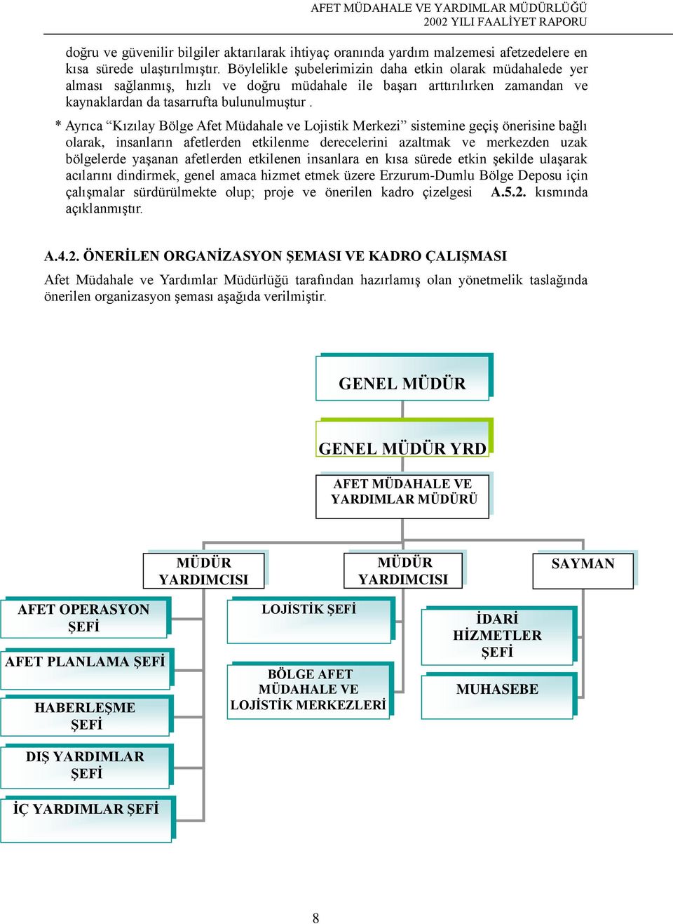 * Ayrıca Kızılay Bölge Afet Müdahale ve Lojistik Merkezi sistemine geçiş önerisine bağlı olarak, insanların afetlerden etkilenme derecelerini azaltmak ve merkezden uzak bölgelerde yaşanan afetlerden