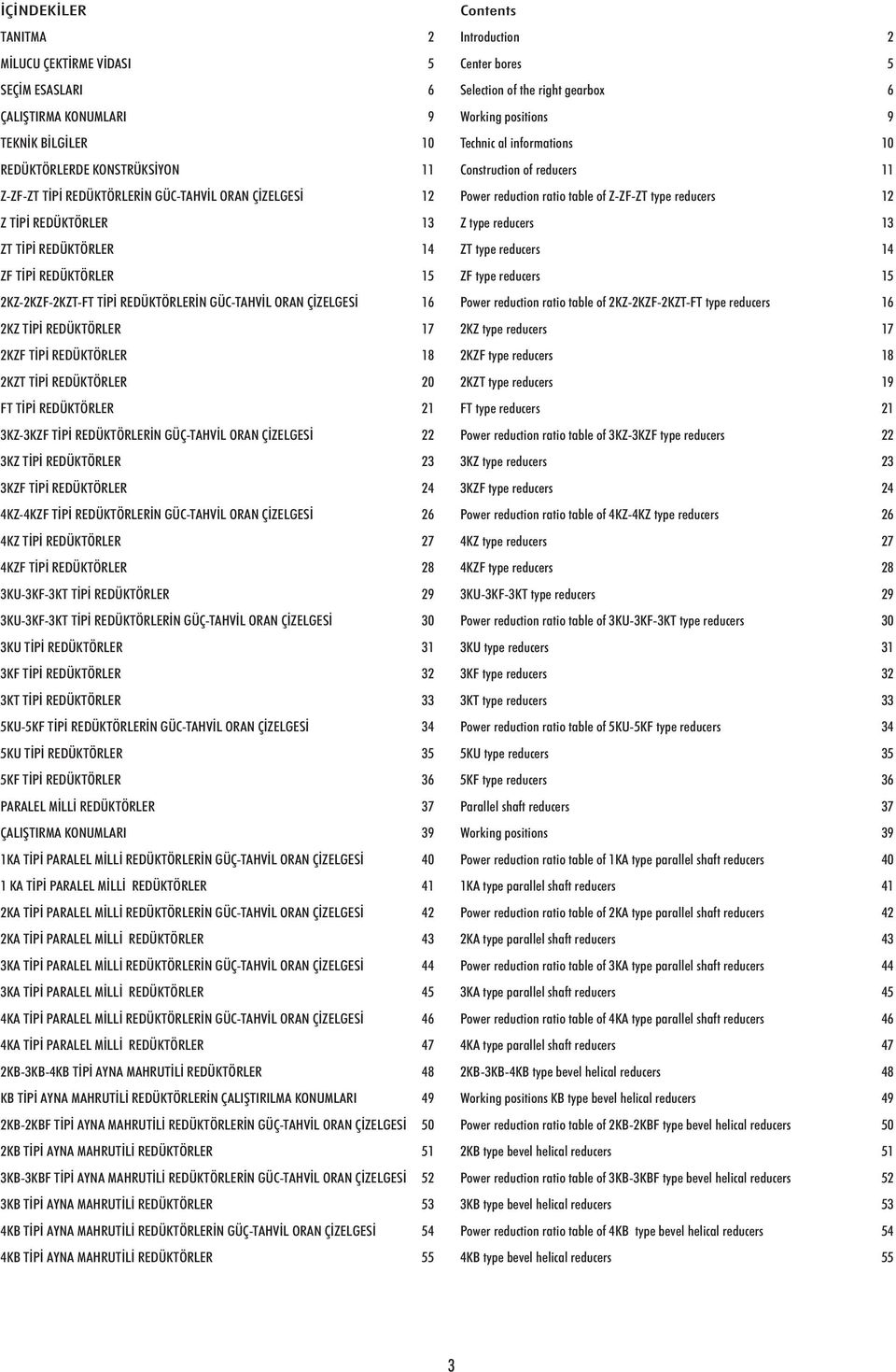 FT TÝPÝ REDÜKTÖRLER 21 3KZ-3KZF TÝPÝ REDÜKTÖRLERÝN GÜÇ-TAHVÝL ORAN ÇÝZELGESÝ 22 3KZ TÝPÝ REDÜKTÖRLER 23 3KZF TÝPÝ REDÜKTÖRLER 24 4KZ-4KZF TÝPÝ REDÜKTÖRLERÝN GÜC-TAHVÝL ORAN ÇÝZELGESÝ 26 4KZ TÝPÝ