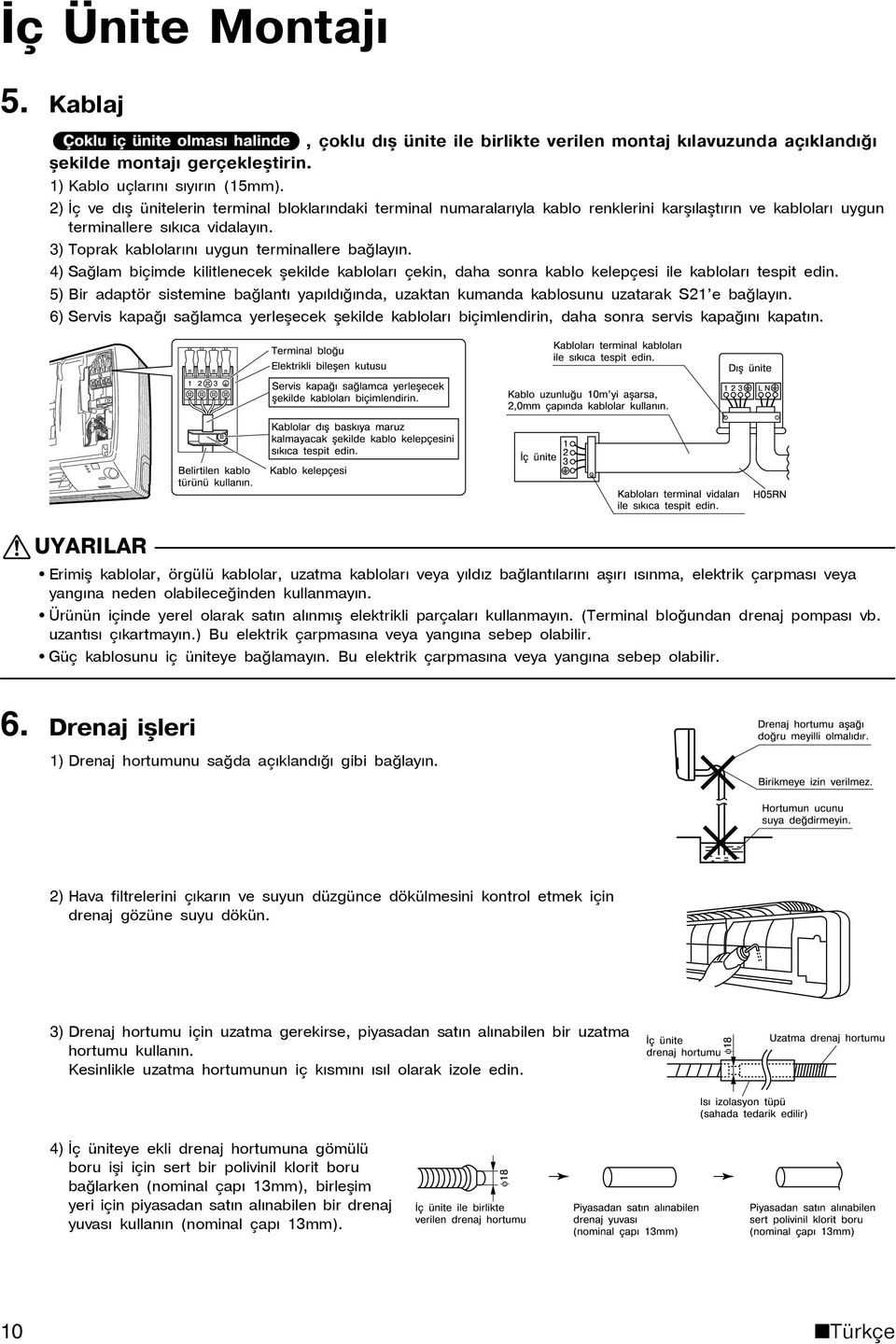 3) Toprak kablolarýný uygun terminallere baðlayýn. 4) Saðlam biçimde kilitlenecek þekilde kablolarý çekin, daha sonra kablo kelepçesi ile kablolarý tespit edin.