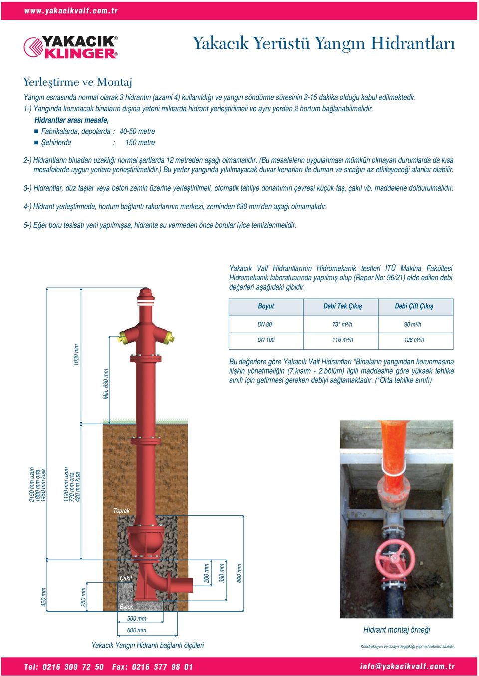 Hidrantlar arasý mesafe, Fabrikalarda, depolarda Þehirlerde : : 40-50 metre 150 metre 2-) Hidrantlarýn binadan uzaklýðý normal þartlarda 12 metreden aþaðý olmamalýdýr.