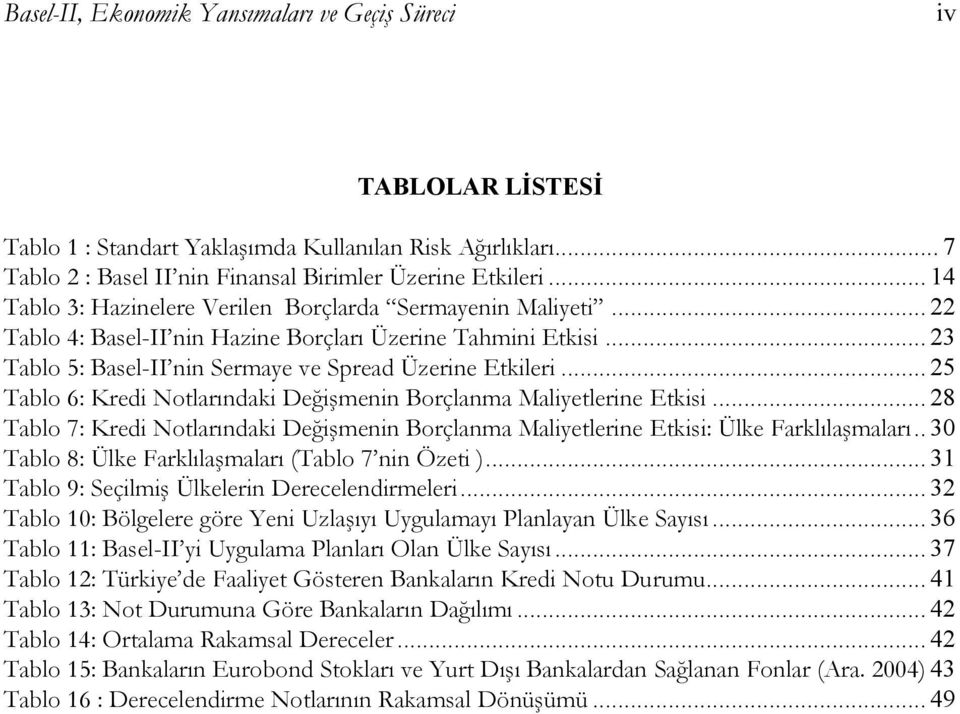 .. 25 Tablo 6: Kredi Notlarındaki Değişmenin Borçlanma Maliyetlerine Etkisi... 28 Tablo 7: Kredi Notlarındaki Değişmenin Borçlanma Maliyetlerine Etkisi: Ülke Farklılaşmaları.