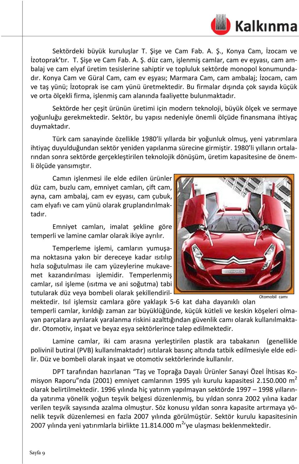 Bu firmalar dışında çok sayıda küçük ve orta ölçekli firma, işlenmiş cam alanında faaliyette bulunmaktadır.