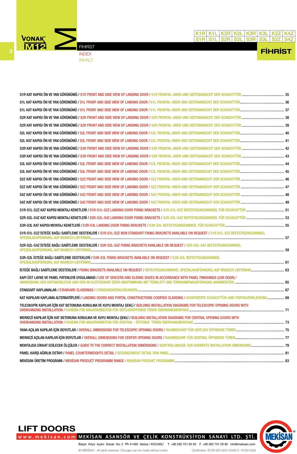 .. 36 S1L KAT KAPISI ÖN VE YAN GÖRÜNÜÜ / S1L FRONT AND SIDE VIEW OF LANDING DOOR / S1L FRONTAL-OBER-UND SEITENANSICHT DER SCHACHTTÜR.